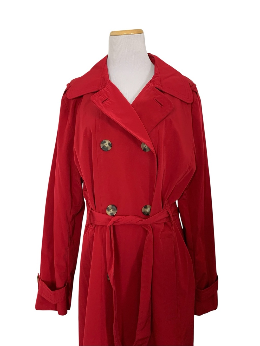 Fog By London Fog Classic Mid Length Red Trench Coat Women’s XL Classic Nautical